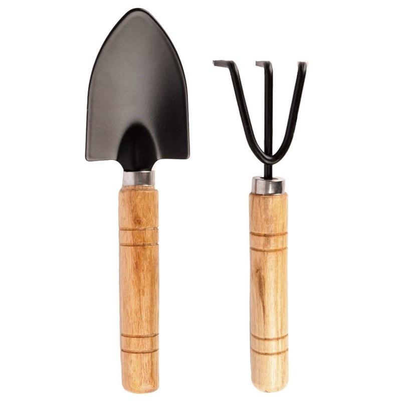 Gartenwerkzeuge Mini-Handwerkzeuge für Garten Spaten Harke mit Klauen mit Holzgriffen 2-teilig Set