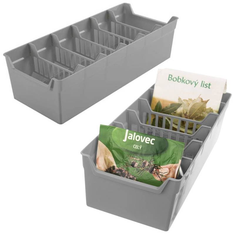Küchenorganizer Aufbewahrungsbehälter für Gewürze Gewürzsortierer mit Trennwänden grau 2 Stück