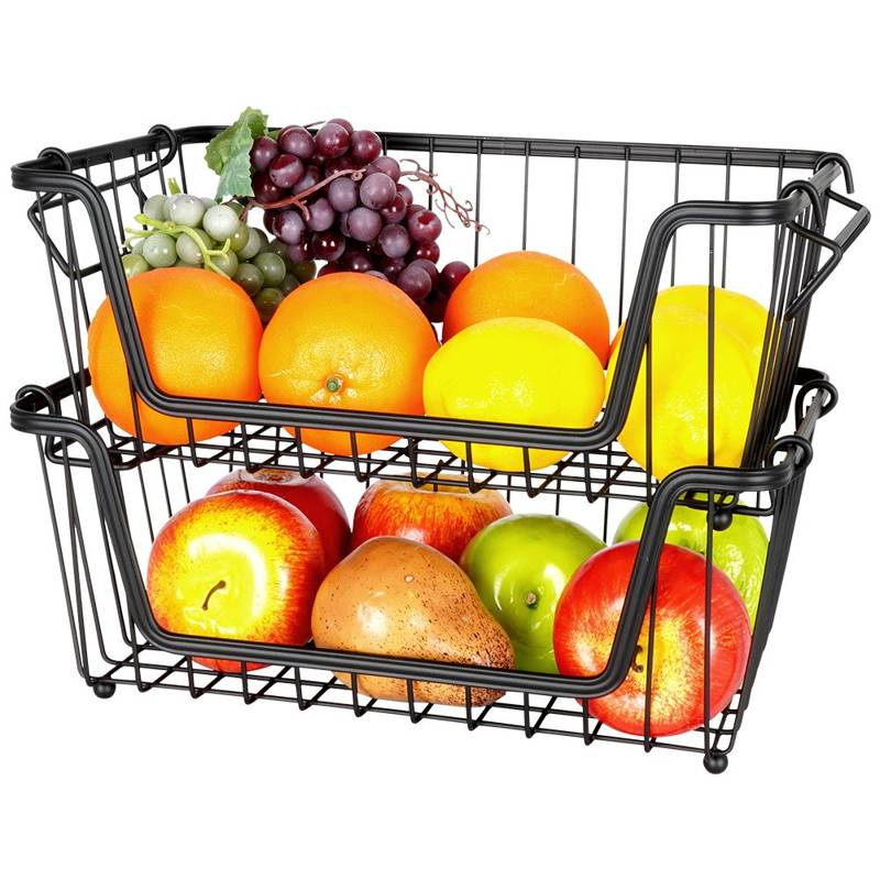 Obstkorb Obst-Etagere Loft-Korb aus Metall für Obst und Gemüse Aufbewahrungskorb schwarz, 2er-Set 32x20x13,5 cm