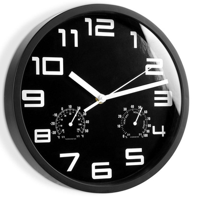 Wall Clock Black with a Thermometer Hygrometer 25 cm