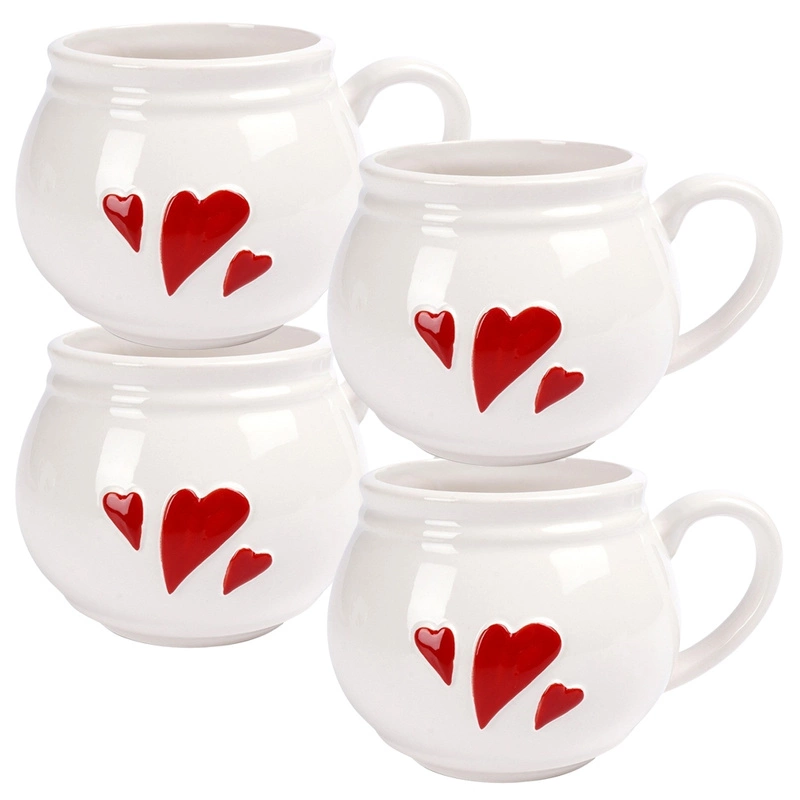 Keramikbecher Becher Teebecher Kaffee mit Henkel Keramik weiß Herz 430 ml