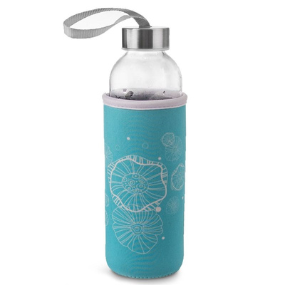 Water Bottle Glass with Sleeve Blue 540 ml