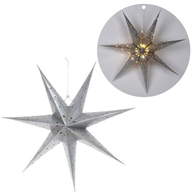 Lighted Star Paper Silver Hanging 60 cm