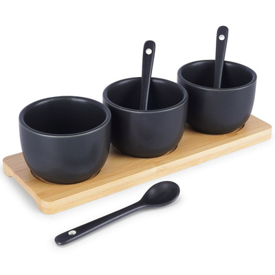 Snack Bowls with Spoons Porcelain Black 85 ml 7 pcs