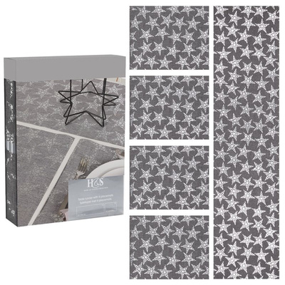 Placemats and Table Runner Gray Christmas Rectangular 5 pcs