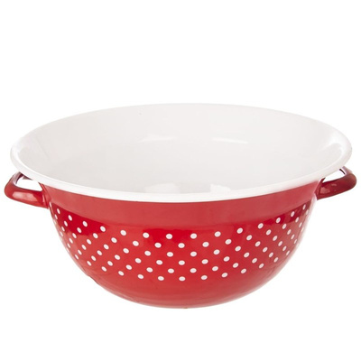 Kitchen Bowl Enamel Red Polka Dots TECKA 34 cm, 9 l