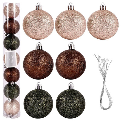 Christmas Baubles Green Brown Pearl Unbreakable 5 cm 7 pcs