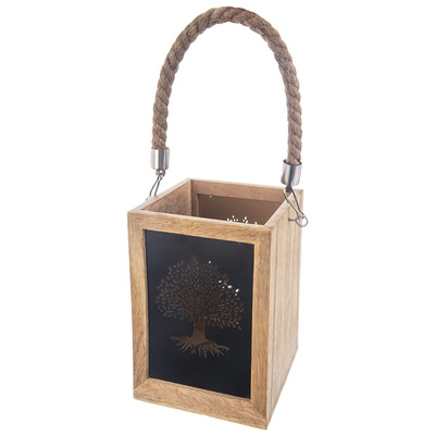 Candle Lantern Wooden MANGO 20 cm