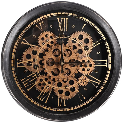 Wall Clock Black Golden Movable Gears 35 cm