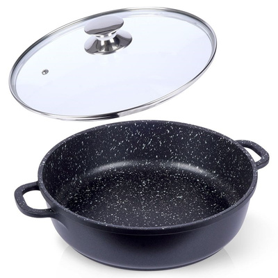 Frying Pan Granite with Glass Lid GRANDE 28 cm