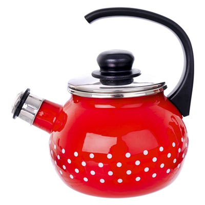 Whistling Kettle Enamel Red Polka Dots TECKA 1,75 l