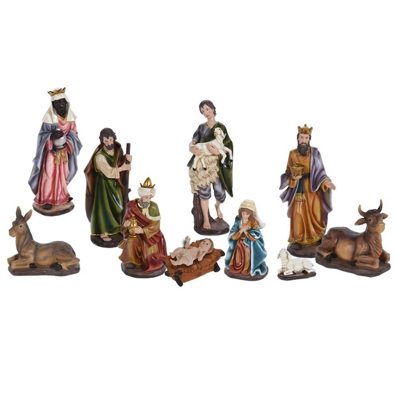 Krippenfiguren Figuren für Weihnachtskrippe handbemalt aus Kunststein 10 Stück XL 40 cm