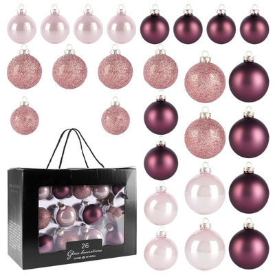 Christmas Baubles Glass Pink 26 pcs