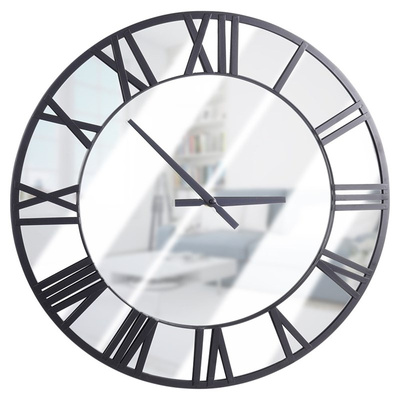 Wall Clock Metal Mirror Black 46 cm