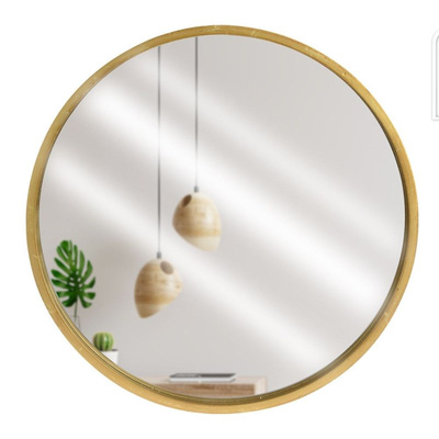 Wall Mirror Wooden Golden Round 30 cm