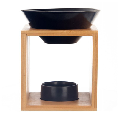 Essential Oil Burner Bamboo Porcelain Black BLACK 12x11x14 cm