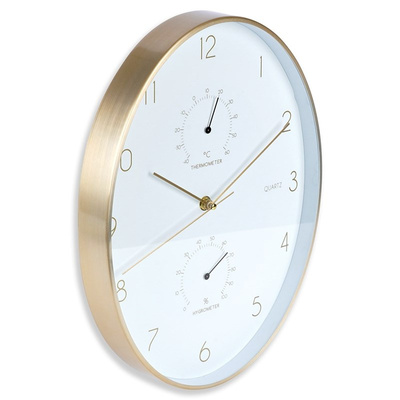 Wall Clock White Golden with a Thermometer Hygrometer 27x34,5 cm