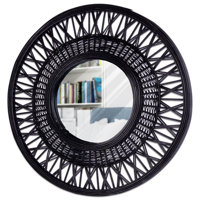 Wall Mirror Wooden Black Round 56 cm