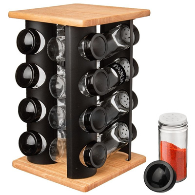 Spice Rack with Jars Rotating BLACK 16 pcs