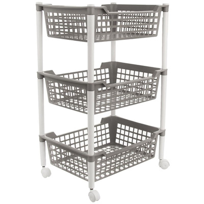 Storage Trolley 3-Level Gray 40x33x66 cm