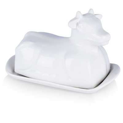 Butter Dish Porcelain White Cow