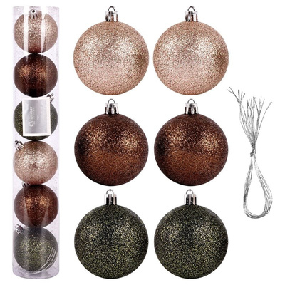 Christmas Baubles Green Brown Pearl Unbreakable 6 cm 6 pcs