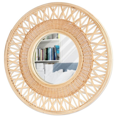 Wall Mirror Wooden Beige Round 56 cm