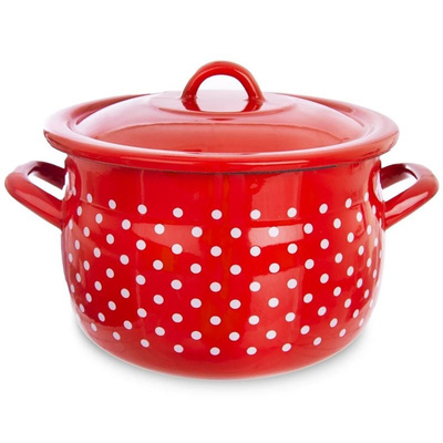 Pot Enamel with Lid Red Polka Dots TECKA 20 cm, 4,8 l