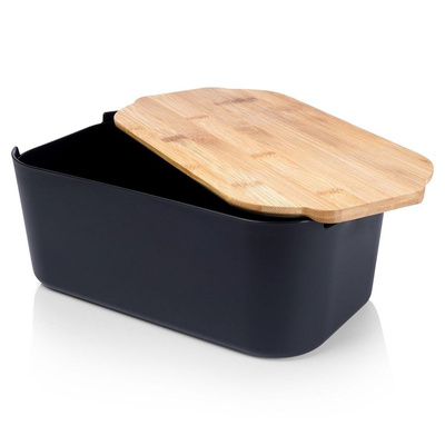 Bread Bin with a Bamboo Board Black 33x18,5x12 cm