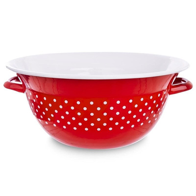 Kitchen Bowl Enamel Red Polka Dots TECKA 26 cm, 2,5 l