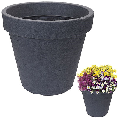 Blumentopf PFLANZENTOPF groß rund für Außenbereich Garten GRAU 39 cm