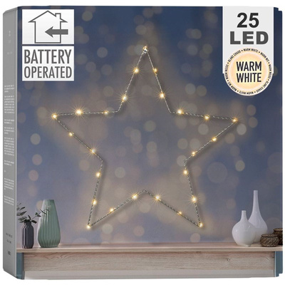 Lighted Star Metal Silver 25 LED 45 cm