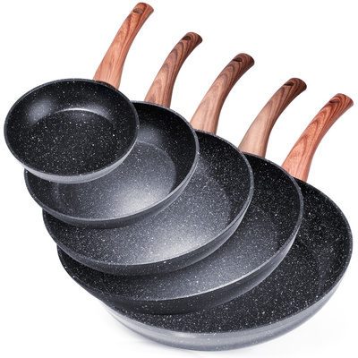 Pfannen-Set mit Granitbeschichtung Bratpfanne Granitpfanne 16 / 20 / 24 / 28 / 32 cm BLACK&WOOD 5 Stk.