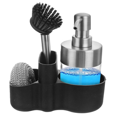 Kitchen Soap Dispenser with Brush and Sponge Black 350 ml