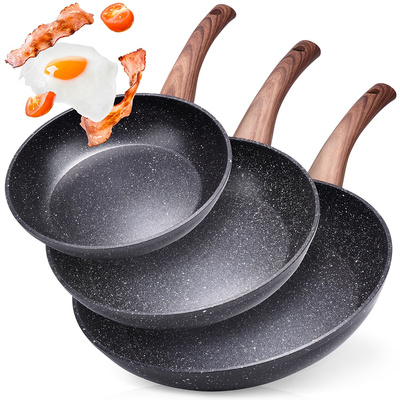 Pfannen-Set mit Granitbeschichtung Bratpfanne Granitpfanne BLACK&WOOD 3 Stk. 20 / 24 / 28 cm