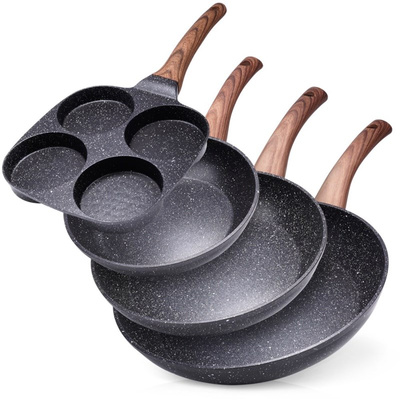 Pfannen-Set mit Granitbeschichtung Bratpfanne 20 / 24 / 28 cm + Spiegeleierpfanne BLACK&WOOD 4 Stk.