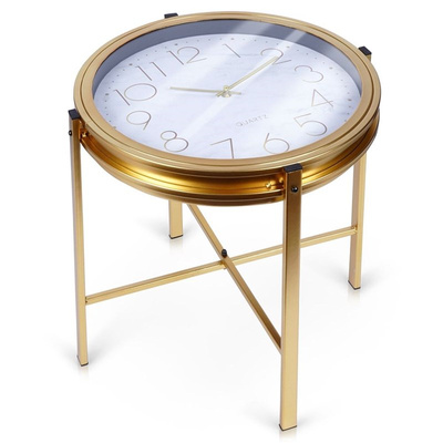 Side Table Metal Golden with a Clock 42x40 cm