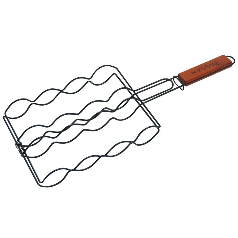 Ruszt do grillowania kiełbas metalowy czarny nieprzywierający 50x19 cm
