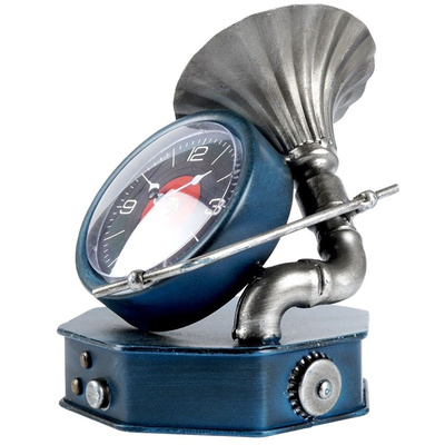 Table Clock Metal Navy Blue Gramophone 19 cm