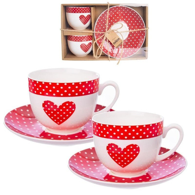 Cup and Saucer Porcelain Heart TECKA 280 ml 2 pcs