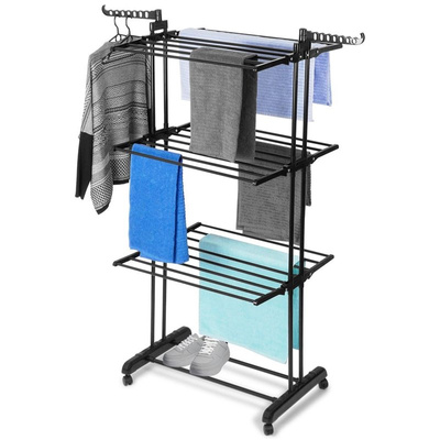 Drying Rack Metal Black Vertical on Wheels 125x170 cm