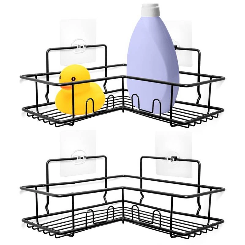 Półka łazienkowa narożna przyklejana pod prysznic metalowa czarna zestaw 2 szt.