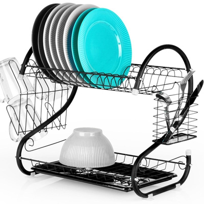 Dish Drainer Rack Black 2-Level 52x24,5x38 cm