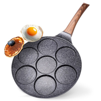 Augenpfanne Spiegelei-Pfanne Crepepfanne Pancakes-Pfanne aus Granit 7 Löcher BLACK&WOOD 26 cm