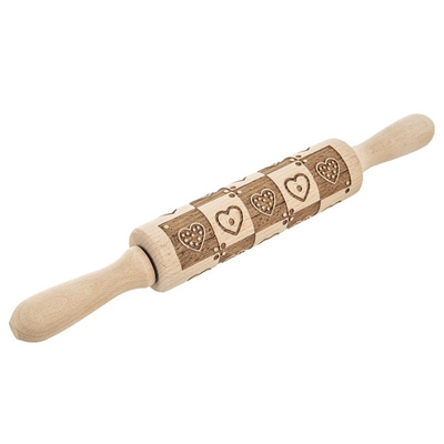 Embossing Rolling Pin Wooden Rotating Heart 33 cm