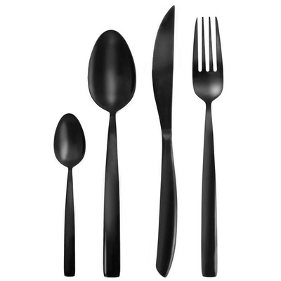 Cutlery Set Steel Black for 6 People BLACK 24 pcs