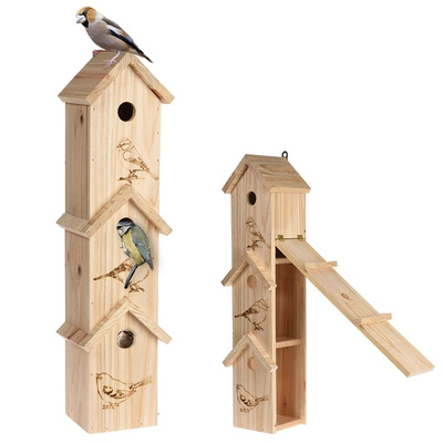 Nistkasten Nisthilfe Nisthäuschen für Vögel 3-stöckig aus Holz dekorativ zum Aufhängen 60x15x13,5 cm