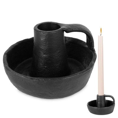 Candle Holder Aluminum Black 10x6 cm