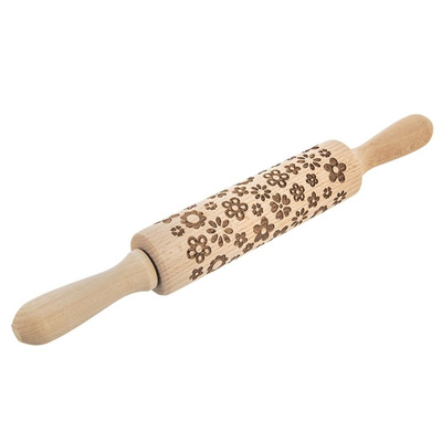 Embossing Rolling Pin Wooden Rotating Flowers 33 cm