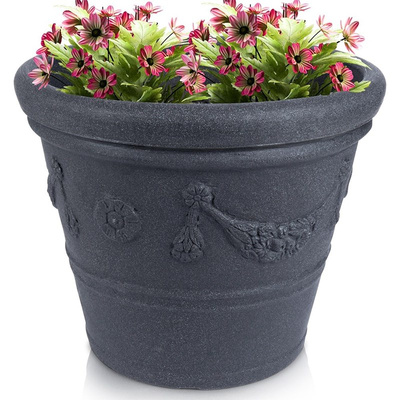 Gartentopf Planztopf Blumentopf Übertopf für Garten grau rund 38x33 cm